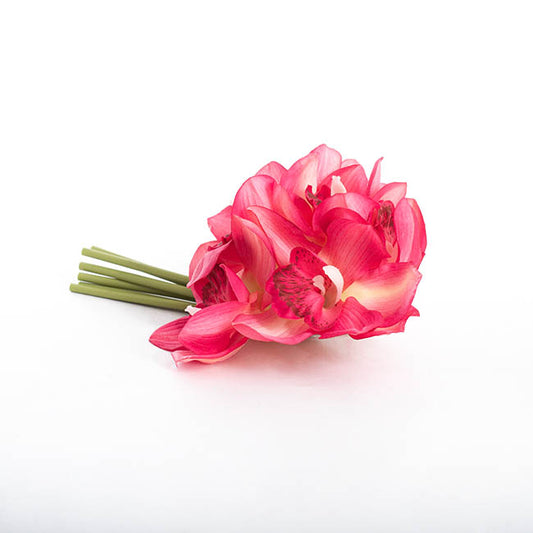 Cymbidium Orchid Bouquet Real Touch 6 Flowers Hot Pink 25cmH