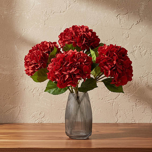Hydrangea Bunch 3 Stem Real Touch Red (22cmDx35cmH)