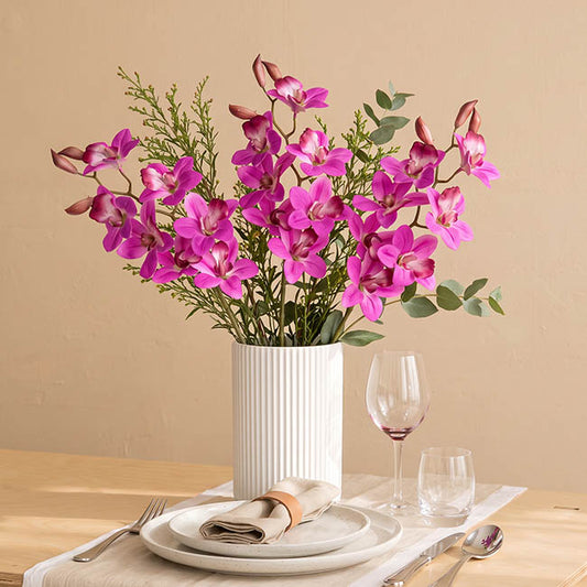 Dendrobium Orchid Stem 7 Heads Real Touch Magenta (64cmH)