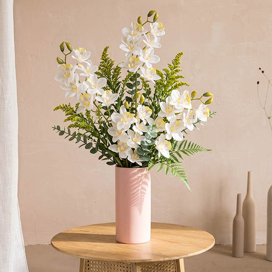 Dendrobium Orchid Stem 7 Heads Real Touch White (64cmH)