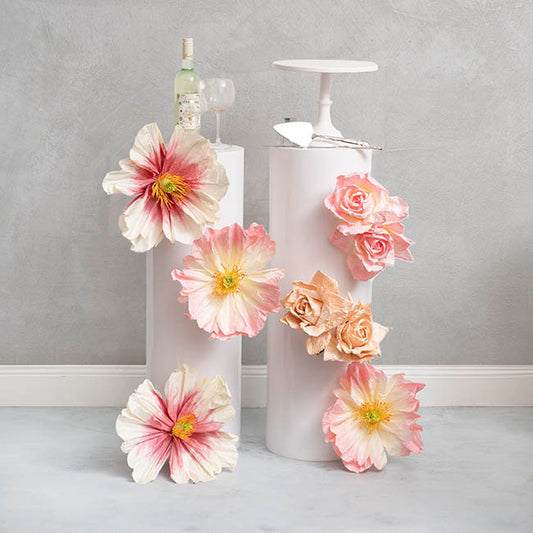 Large Heirloom Paper Rose Stem Cream Hot Pink (37cmDx80cmH)