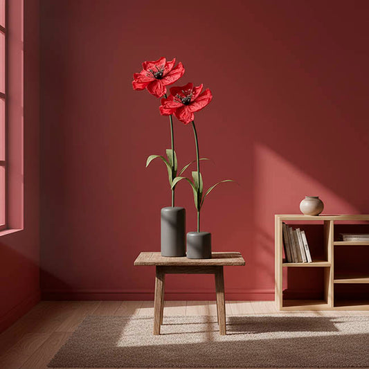 Large Paper Flower Poppy Stem Red (25cmDx115cmH)