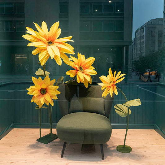 Giant Paper Sunflower w Base Set 3 Yellow (150cmH)