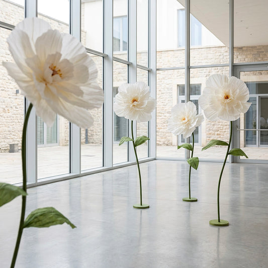 Giant Paper Peony Stem w Base Creamy White (40cmDx158cmH)