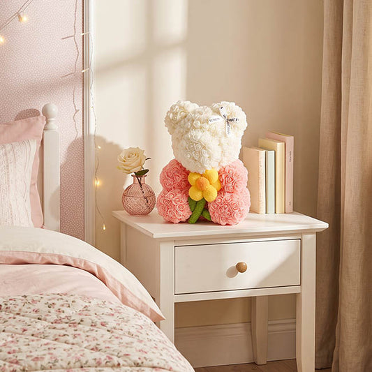 Amore Rose Bear w Sunflower Peach (35cmH)