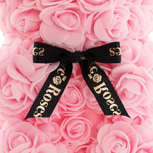Amore Rose Bear w Black Bow Soft Pink (25cmH)