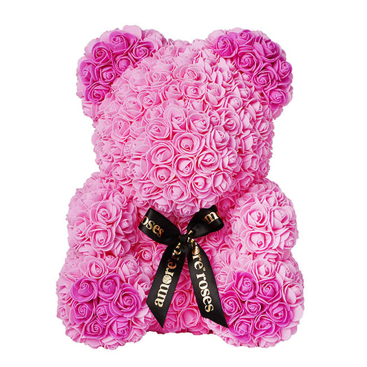 Amore Rose Bear Large w Hot Pink Feet & Ears Pink (35cmH)