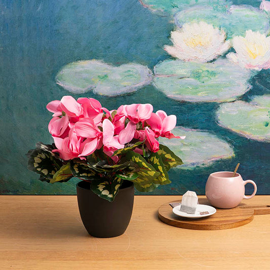 Faux Cyclamen Potted Pink (34cmH)