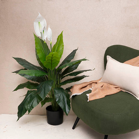 Real Touch Faux Spathiphyllum Plant Potted Green (100cmH)