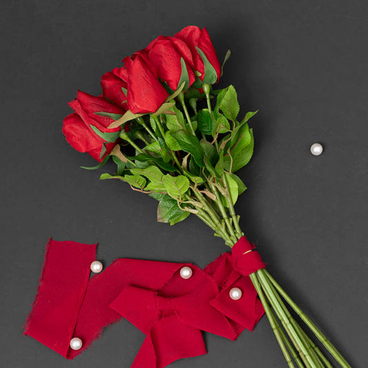 Rose Bud Bouquet x 10 Heads Red (46cmH)