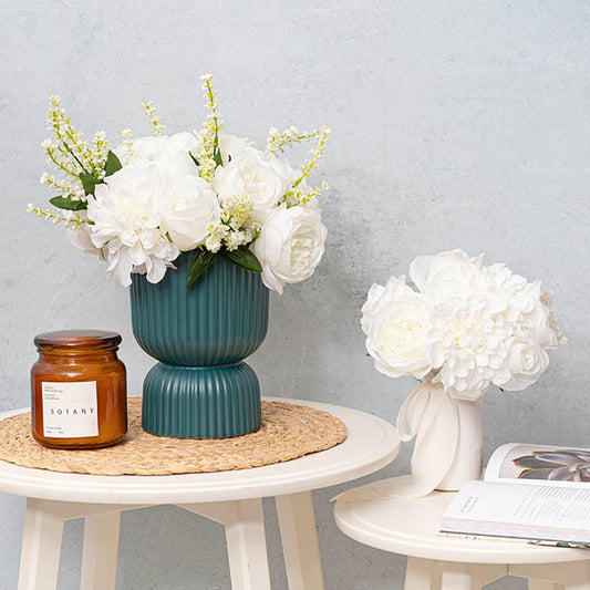 Dahlia & Cabbage Rose Bouquet Pure White (28cmH)