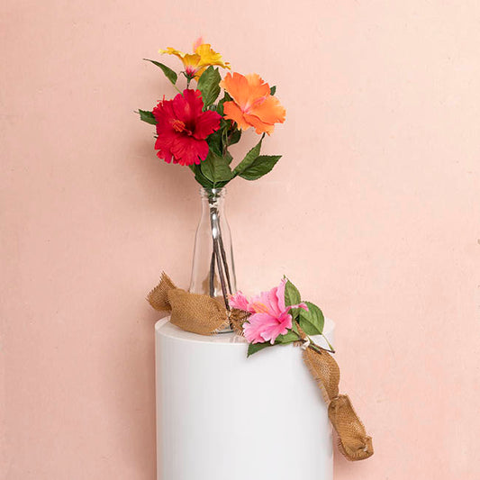 Hibiscus Flower x 2 Head Spray Pink (11cmDx61cmH)