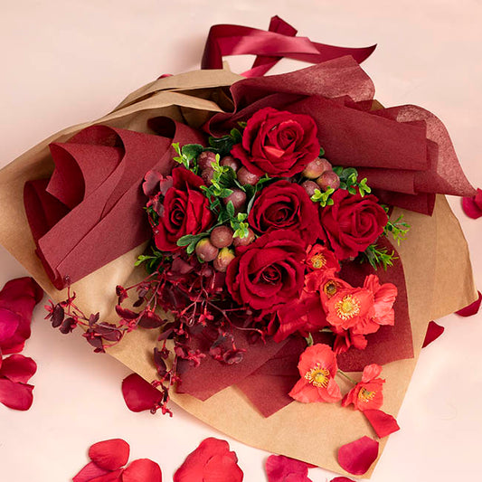 Velvet Rose x 9 Heads Bouquet Dark Red (9cmDx44cmH)