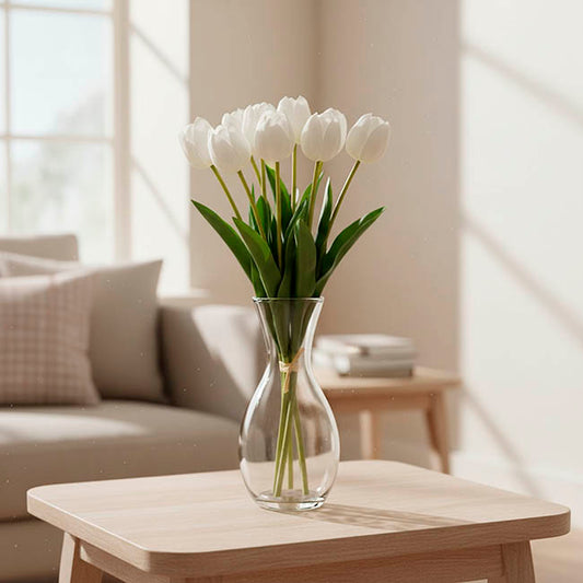 Real Touch 7 Head Tulip Bunch White (49cmH)