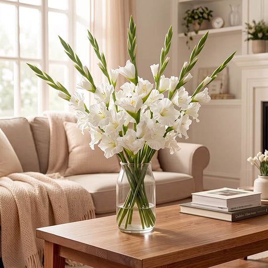 Gladiolus x 5 Flower Head Stem Real Touch White (82cmH)