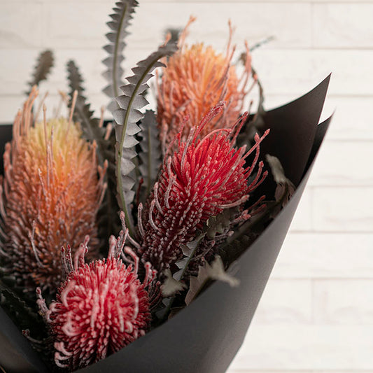 Real Touch Australian Banksia x 2 Head Spray Red (80cmH)