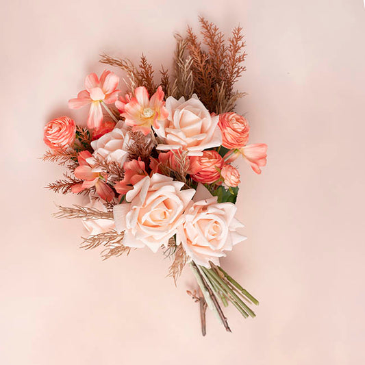 Siena Real Touch Rose Bouquet x 5 Heads Soft Peach (26cmH)