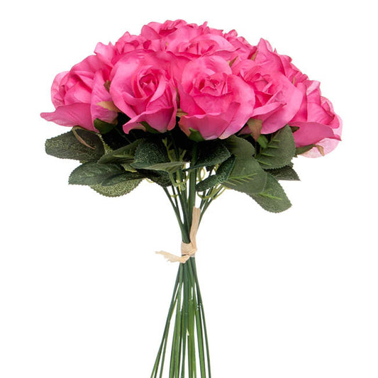 Lavina Rose Bud Bouquet 18 Heads Hot Pink (33cmH)