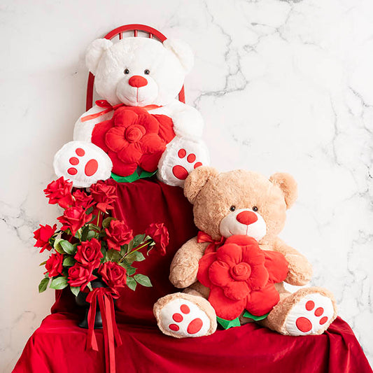 Teddy Bear Kev w Red Bow & Plush Rose Brown (HT85cm/55cmST)
