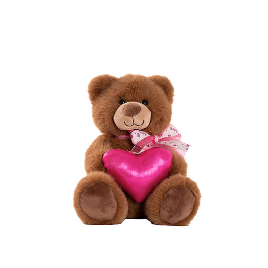 Teddy Bear Darren w Hot Pink Plush Heart Brown (24cmST)