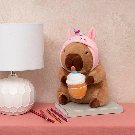 Capybara w Cupcake & Unicorn Hat Plush Toy Brown (25cmST)