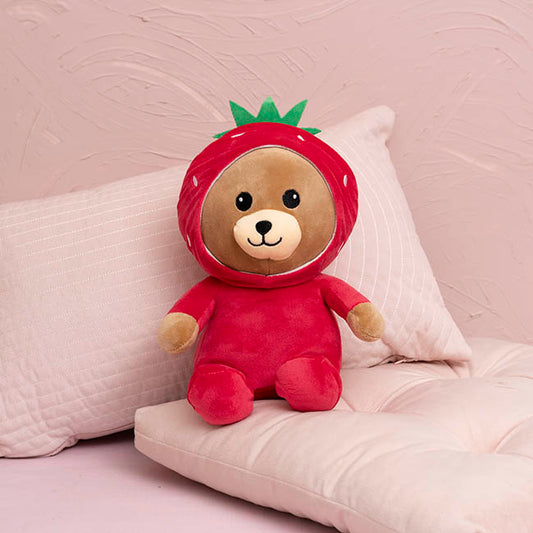 Strawberry Teddybear Plush Soft Toy Hot Pink (25cmST)