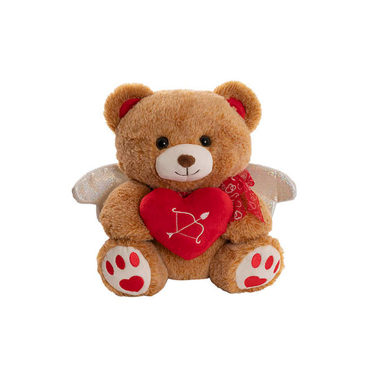 Teddy Bear Cupid Plush Soft Toy w Red Heart Brown (25cm.ST)