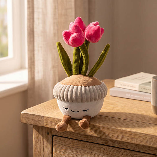 Plush Potted Tulips Soft Toy Hot Pink (25cmHT)
