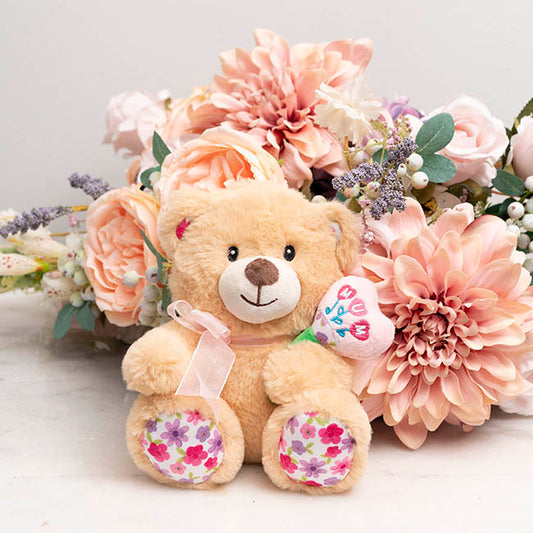 Teddy Bear Mia w Mum Floral Heart Beige (20cm.ST)