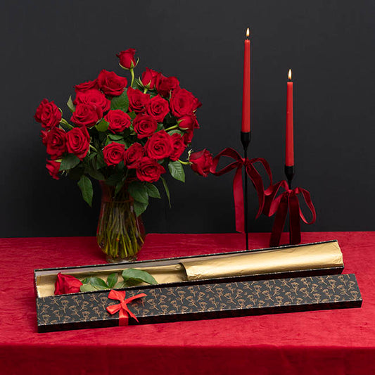 Luxe Rose Box Gold Foil with Bow Single Black (71x8x7cmH)