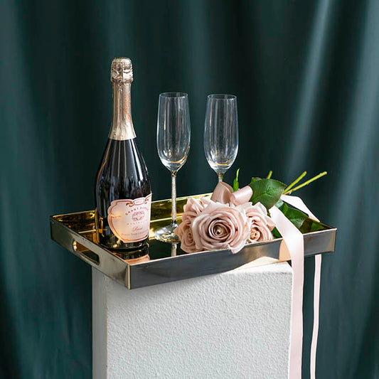 Tray Rectangular w Handles Metallic Gold (40x30x4cmH)