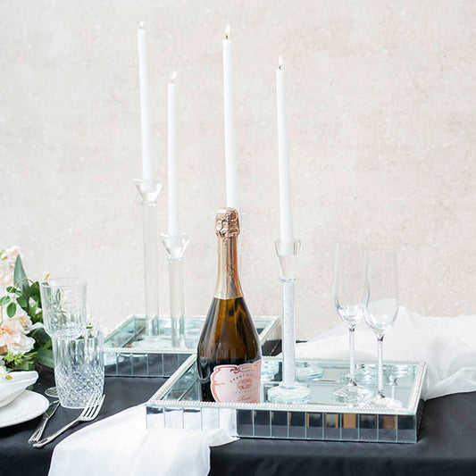 Mirror Tray Rectangle Strip Bevelled Edge Silver(30x40x5cmH)