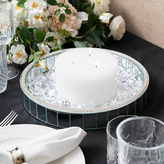 Mirror Tray Round Strip Bevelled Edge Silver (30cmDx5cmH)