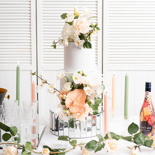 Round Mirror Strip Bevelled Riser Platform Silver (30x12cmH)