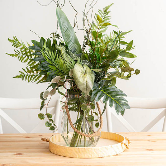 Glass Elva Hurricane Vase Rope Handle Clear Geo (20cmx28cmH)