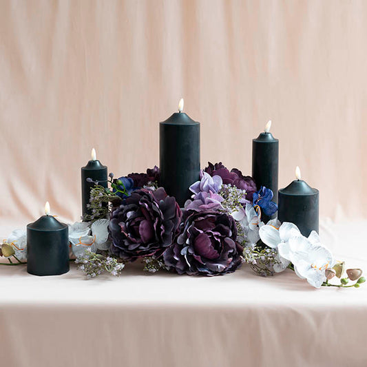 Wax LED Trueflame Flickering Pillar Candle Black (5DX18cmH) flower display