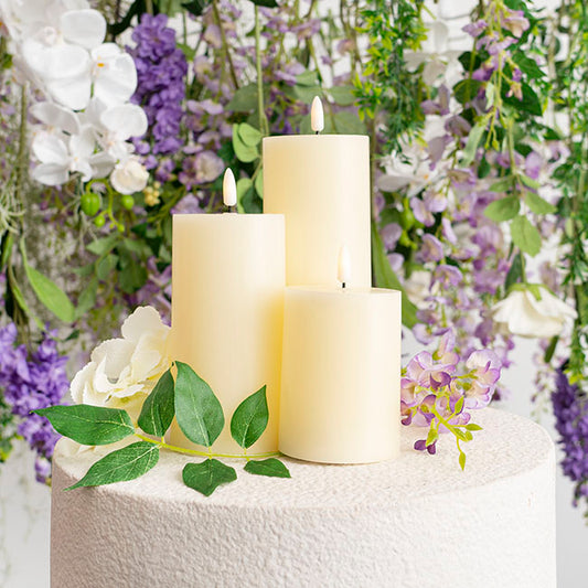 Wax LED Trueflame Pillar Candle Set 3 Cream (7.5X10/15/20cm)