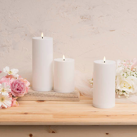 Wax LED Trueflame Event Pillar Candle Set White 10x15/20/25