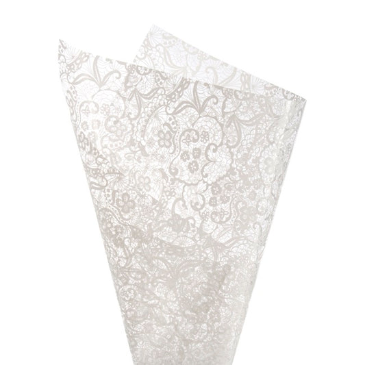 Cello Clear 40mic Lace White 100 Pack (50x70cm)