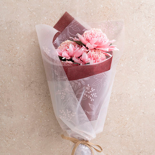 Cello Frosted Hand Drawn Leaves 40mic Pink (50x70cm)Pack 100