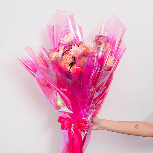 Cello Iridescent 40mic Transparent Pink Pack 100 (50x70cm)