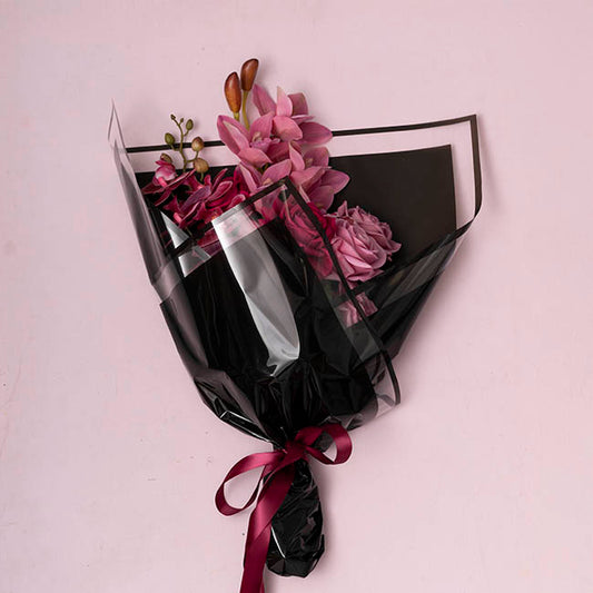 Cello Vivid Edge 50mic Flower Wrap Black Pack 100 (58x58cm)