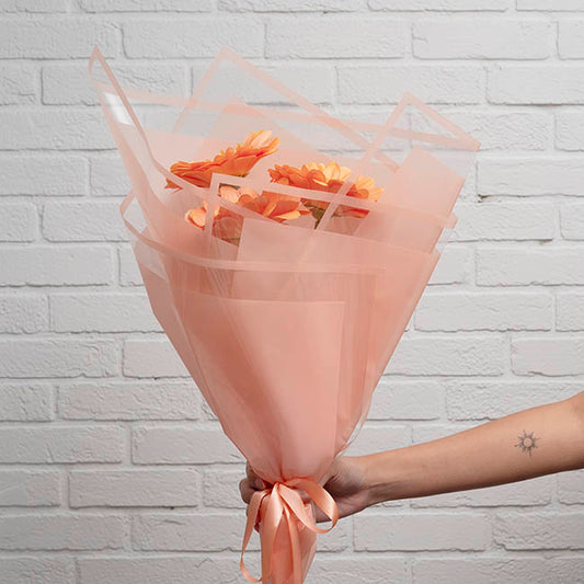 Cello Vivid Edge 50mic Flower Wrap Peach Pack 100 (58x58cm)