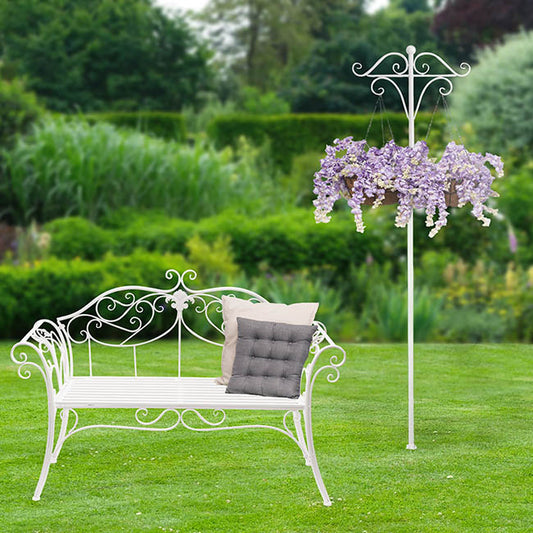 Outdoor Metal Shepherd's Hook Stand Double White (160cmH)