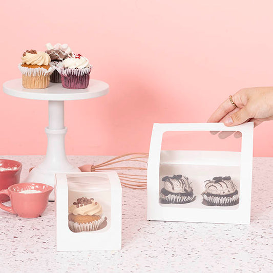 Cupcake Double Pastry Window Box White Pack 6(17.5x10x10cmH)