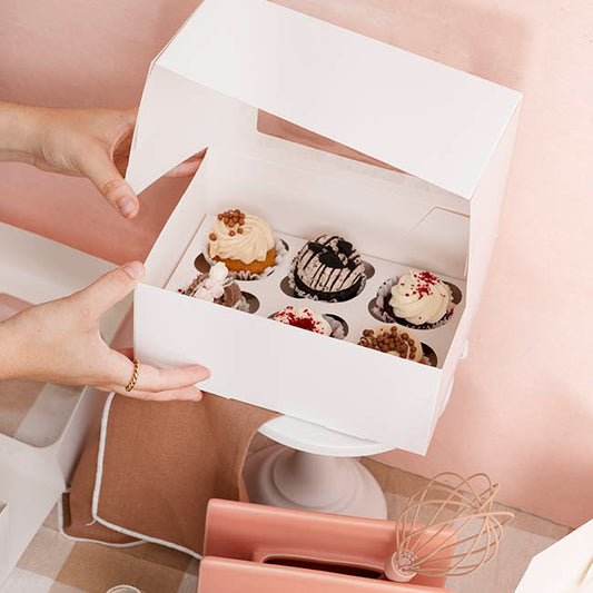 Cupcake Half Dozen Pastry Window Box White Pk4 (24x16x10cmH)