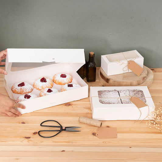 Donut Cookie Double Window Box White Pack 6 (20x10x7cmH)