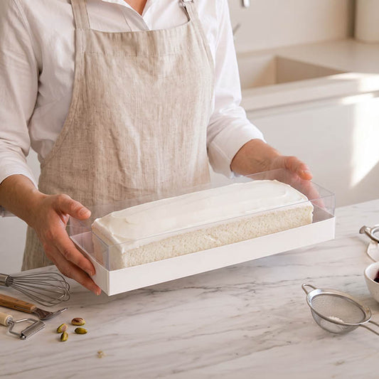 Cake Pastry Dessert Box Clear Lid White Pk4 (34.5x12x5Hcm)