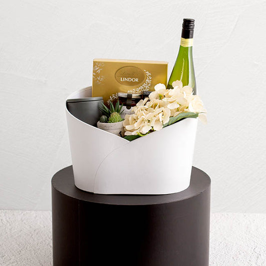 Hamper Bucket Oval Large White (32x22x23.5cmH)