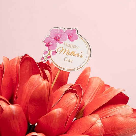 Wooden Happy Mother's Day Orchid Picks Pack 12 Pink (32cmH)